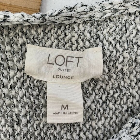 LOFT Women’s Medium Lounge Soft Sweater Black Gray White Cold Shoulder - Picture 5 of 6